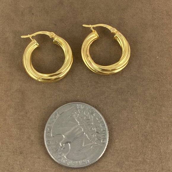 Sterling Silver Swirling Twisted 18K Gold Plated Round 20MM Hoops - Picture 7 of 7